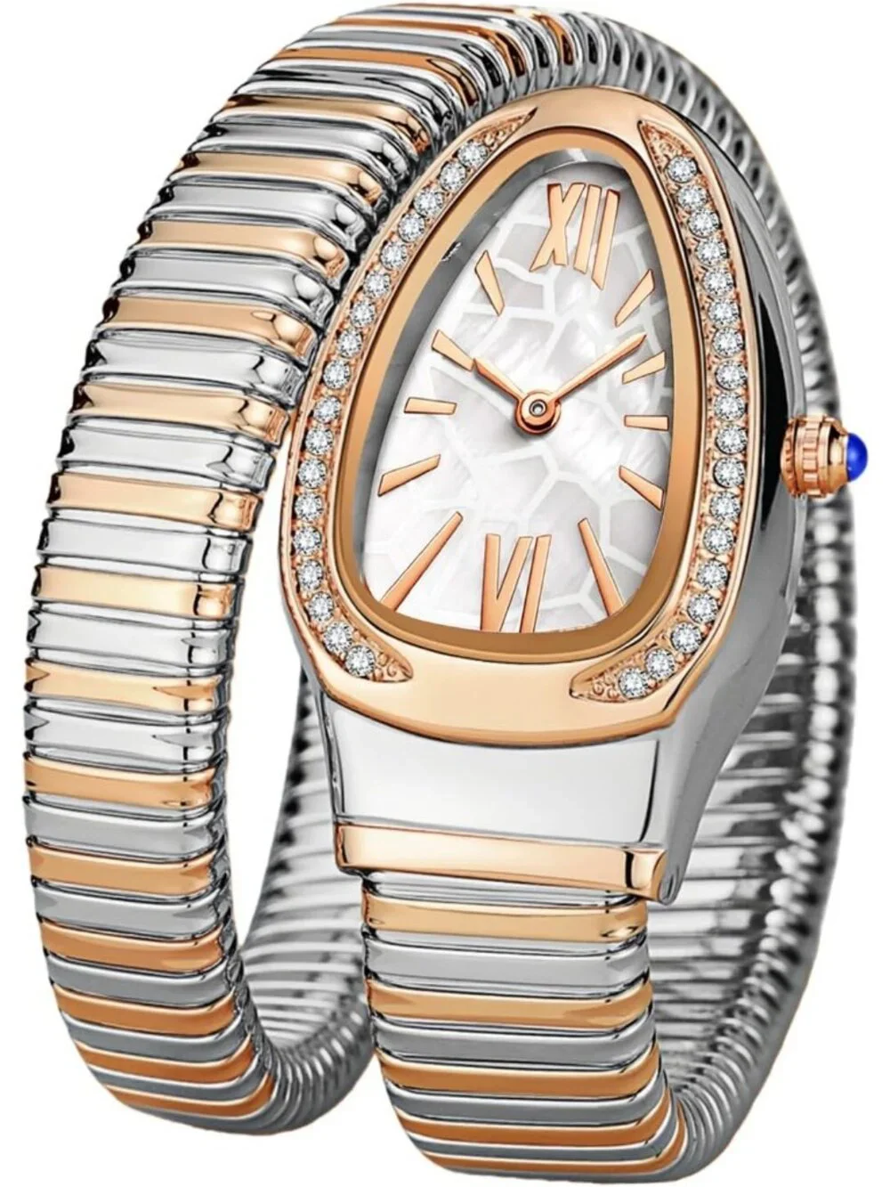 Women's Rose Silver White Elegant Wrap Around Bangle Fashion Snake Cuff Watches